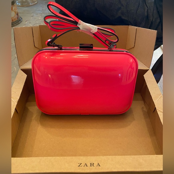 Zara Neon Pink “Box Bag” Interchangeable Clutch & Crossbody - Picture 1 of 9